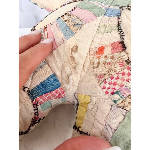 Vintage Teddybear PATCHWORK Calico Feedsack Hand Made Cotton Shabby Chic Country - Picture 10 of 11